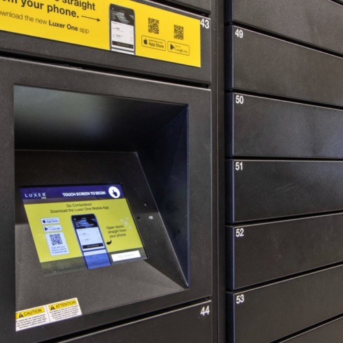 a mail parcel center with black lockers