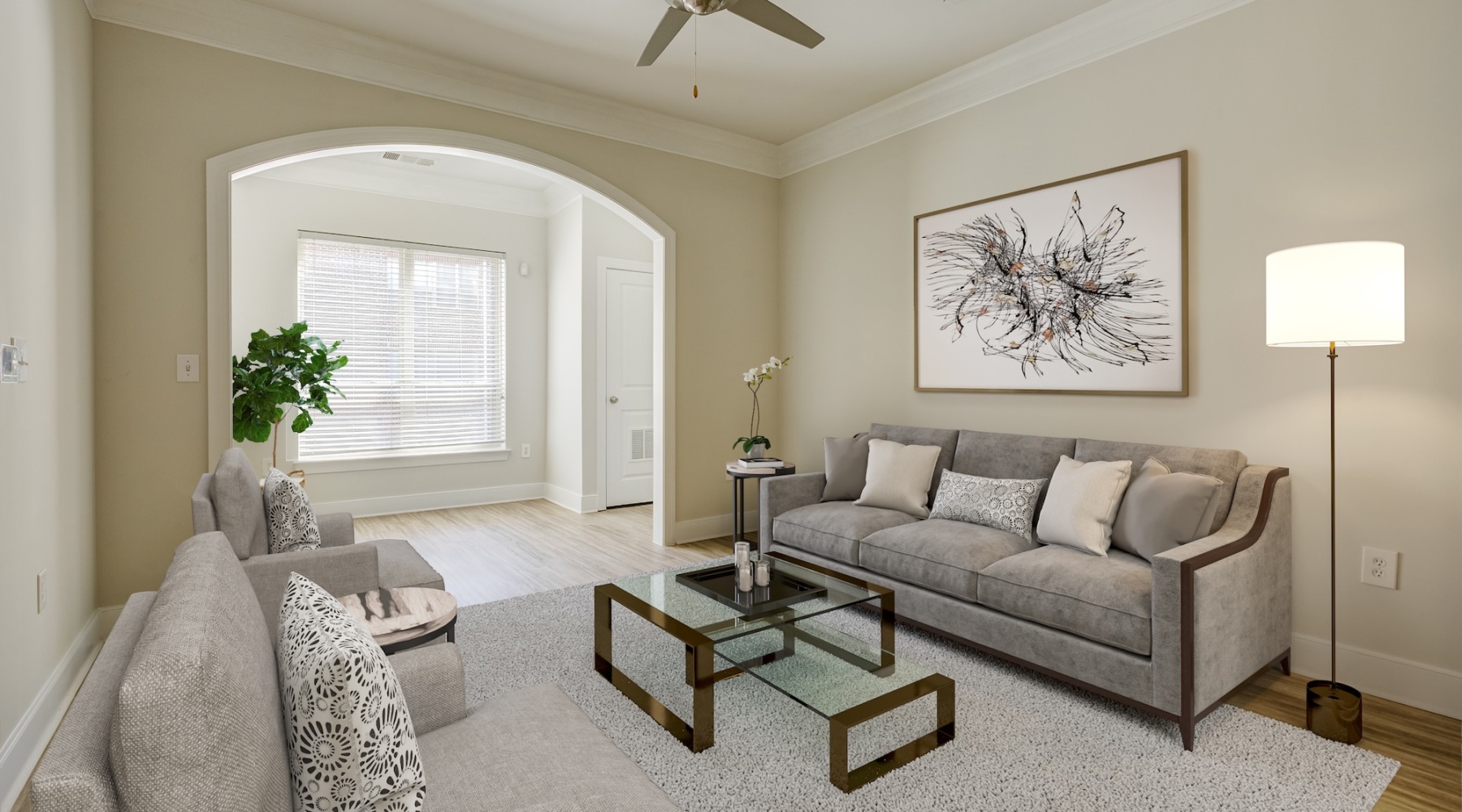 Open space living area with natural lighting