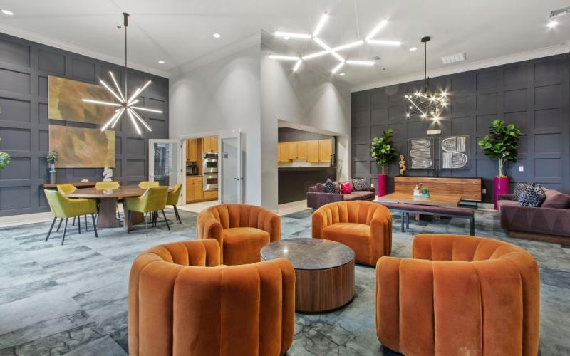a room with chairs and tables
